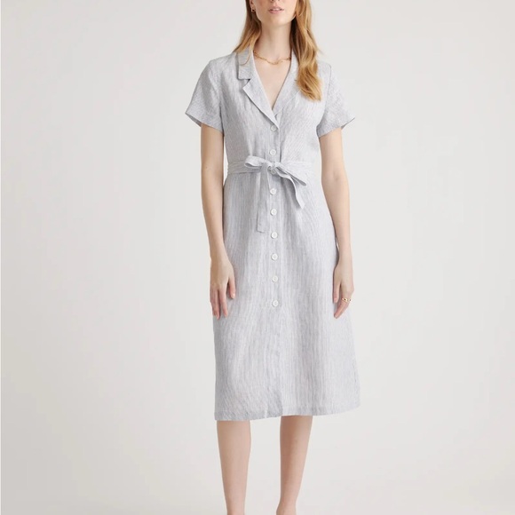 Quince Blue and White Striped Midi Dress - Picture 4 of 8